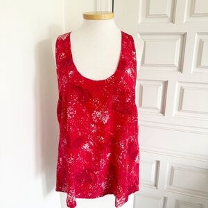 Joie Tank Top Blouse 100% Silk Red White Patterned Racer Back